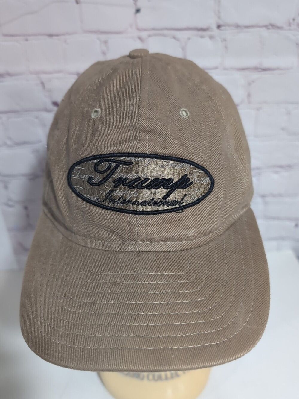Trump International Golf Club Hat Khaki Adjustable Strapback Front And Back Logo